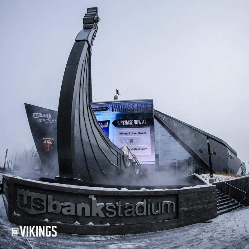 Viking ship sign outside the USBank Stadium in Minneapolis, MN